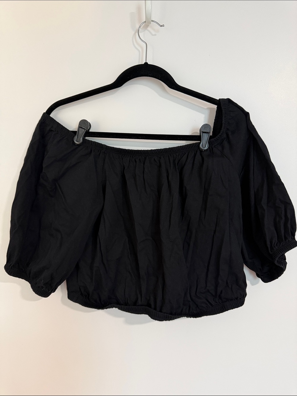 Old Navy Black Off-Shoulder Crop Top with Puff Sleeves